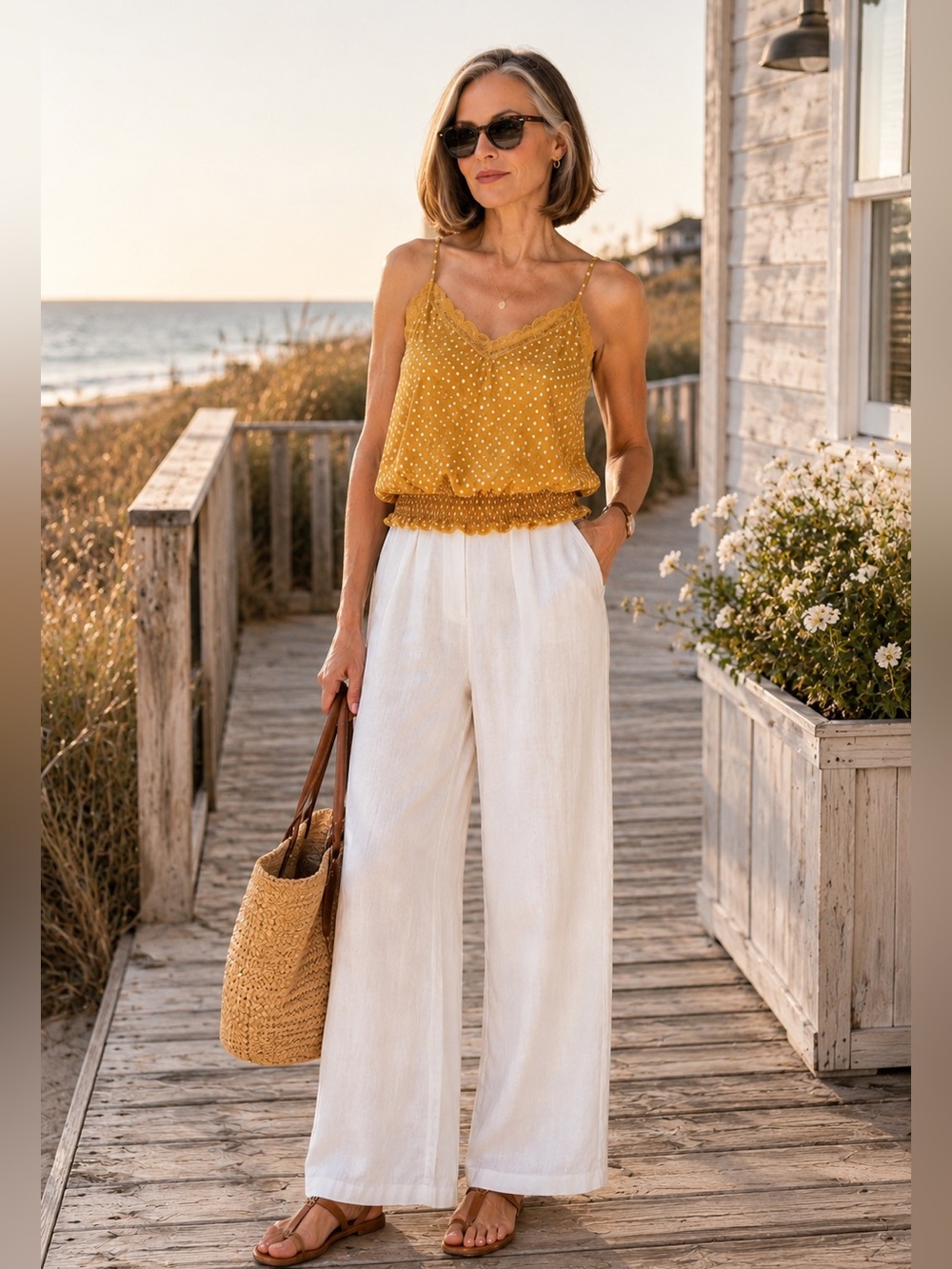 Willow & Root Mustard Yellow Floral Cami Top